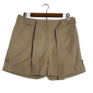 Talbots Stretch High Rise Khaki Shorts Size 8 Tie Waist Cuffed Preppy Cotton Tan